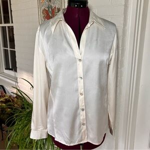 Chico's Cream Silk Button-Down Blouse | Size M